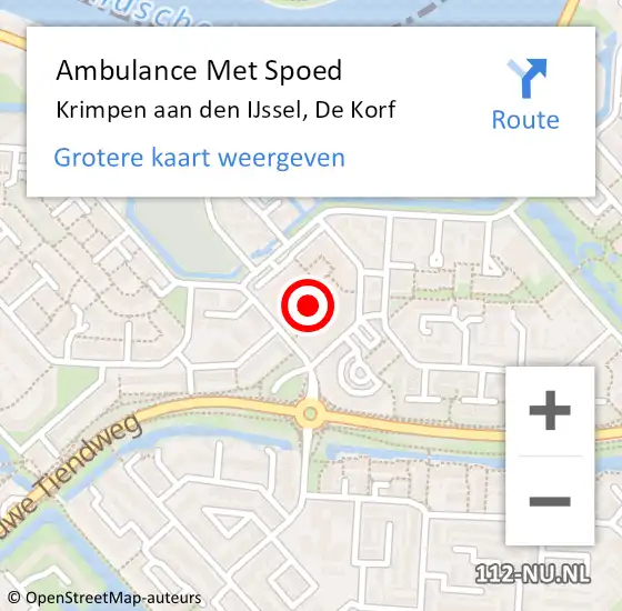 Locatie op kaart van de 112 melding: Ambulance Met Spoed Naar Krimpen aan den IJssel, De Korf op 9 mei 2024 16:24