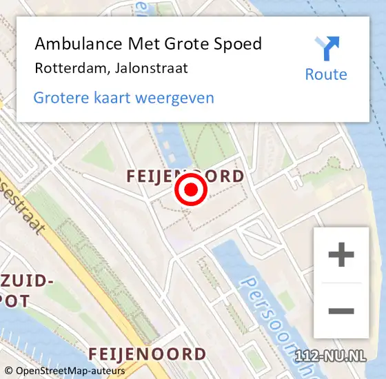 Locatie op kaart van de 112 melding: Ambulance Met Grote Spoed Naar Rotterdam, Jalonstraat op 9 mei 2024 16:25
