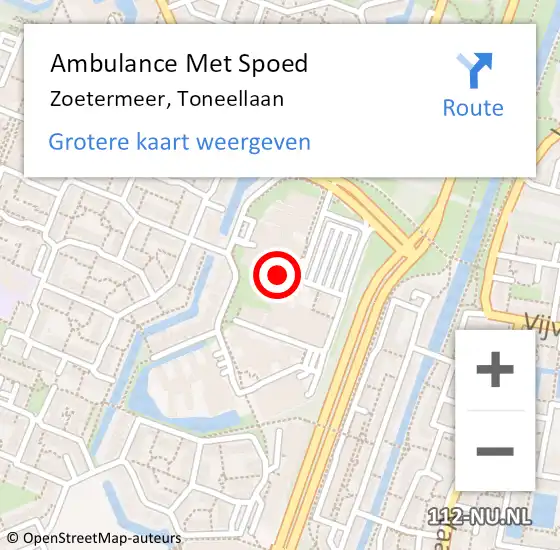 Locatie op kaart van de 112 melding: Ambulance Met Spoed Naar Zoetermeer, Toneellaan op 9 mei 2024 16:27