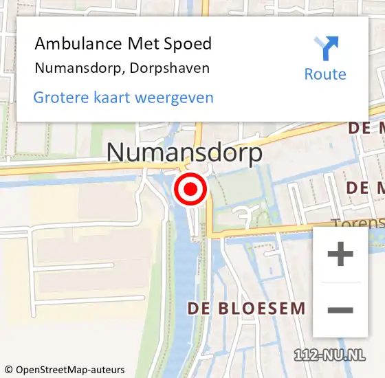 Locatie op kaart van de 112 melding: Ambulance Met Spoed Naar Numansdorp, Dorpshaven op 9 mei 2024 16:28