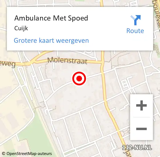 Locatie op kaart van de 112 melding: Ambulance Met Spoed Naar Cuijk op 9 mei 2024 16:28