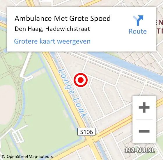 Locatie op kaart van de 112 melding: Ambulance Met Grote Spoed Naar Den Haag, Hadewichstraat op 9 mei 2024 16:29
