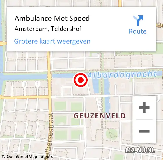 Locatie op kaart van de 112 melding: Ambulance Met Spoed Naar Amsterdam, Teldershof op 9 mei 2024 16:54