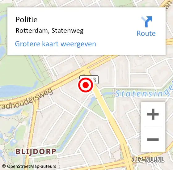 Locatie op kaart van de 112 melding: Politie Rotterdam, Statenweg op 9 mei 2024 17:02