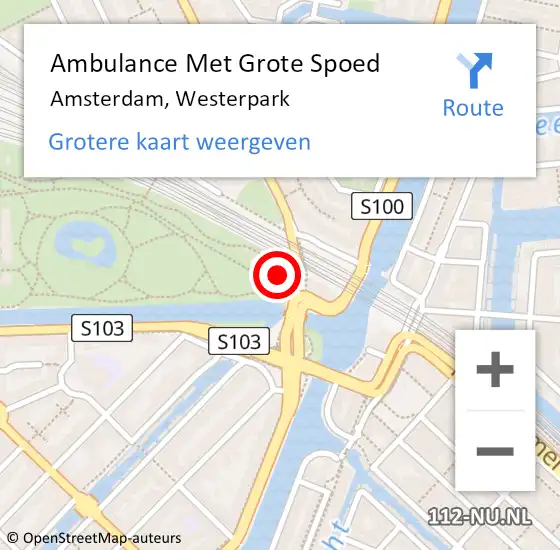 Locatie op kaart van de 112 melding: Ambulance Met Grote Spoed Naar Amsterdam, Westerpark op 9 mei 2024 17:36