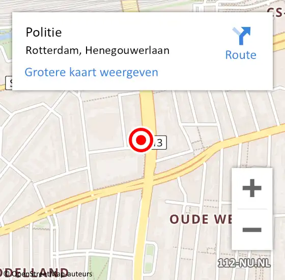 Locatie op kaart van de 112 melding: Politie Rotterdam, Henegouwerlaan op 9 mei 2024 18:02