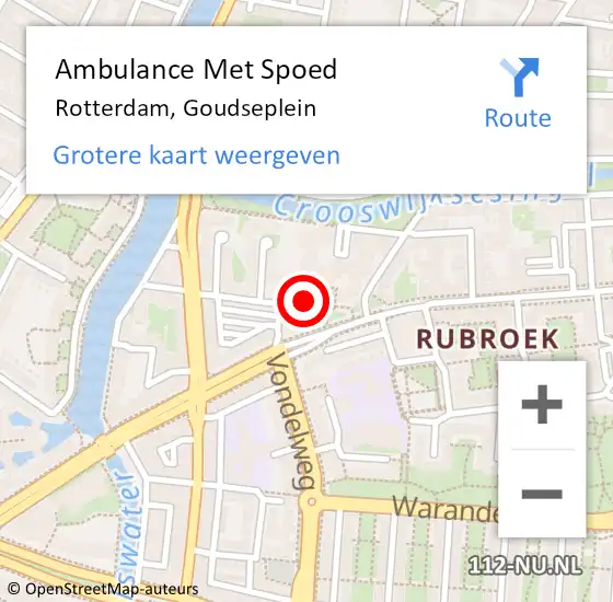 Locatie op kaart van de 112 melding: Ambulance Met Spoed Naar Rotterdam, Goudseplein op 9 mei 2024 18:57