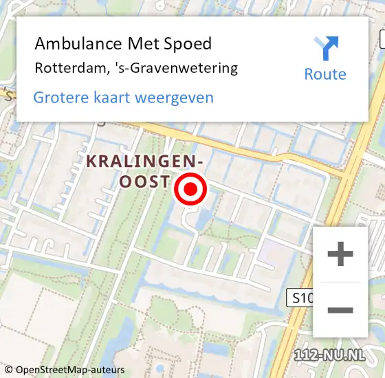 Locatie op kaart van de 112 melding: Ambulance Met Spoed Naar Rotterdam, 's-Gravenwetering op 9 mei 2024 19:00