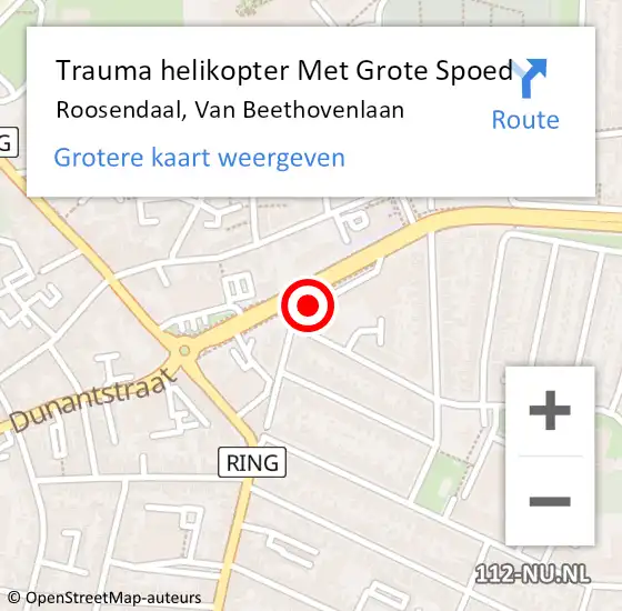 Locatie op kaart van de 112 melding: Trauma helikopter Met Grote Spoed Naar Roosendaal, Van Beethovenlaan op 9 mei 2024 19:10