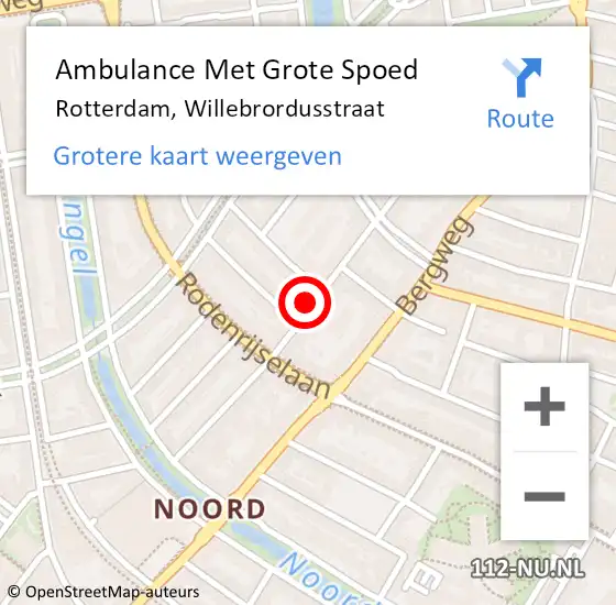 Locatie op kaart van de 112 melding: Ambulance Met Grote Spoed Naar Rotterdam, Willebrordusstraat op 9 mei 2024 19:30