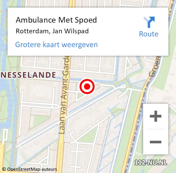 Locatie op kaart van de 112 melding: Ambulance Met Spoed Naar Rotterdam, Jan Wilspad op 9 mei 2024 20:02