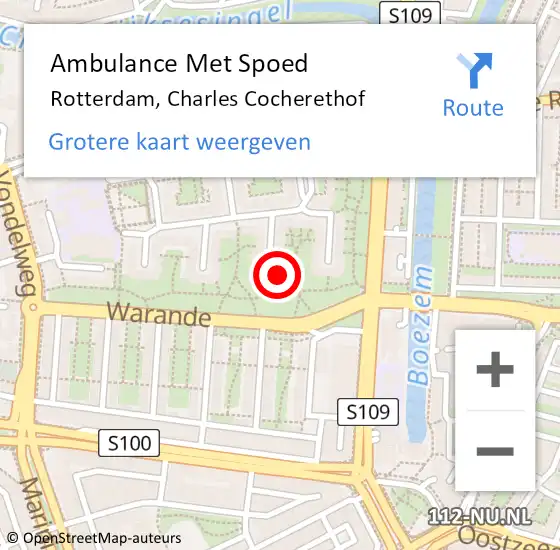 Locatie op kaart van de 112 melding: Ambulance Met Spoed Naar Rotterdam, Charles Cocherethof op 9 mei 2024 20:04