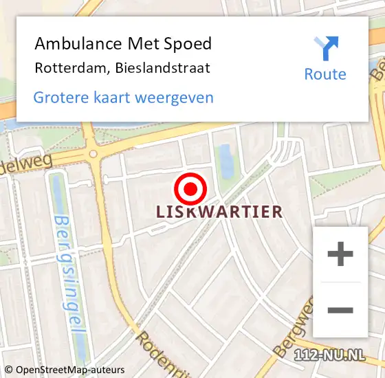 Locatie op kaart van de 112 melding: Ambulance Met Spoed Naar Rotterdam, Bieslandstraat op 9 mei 2024 20:27