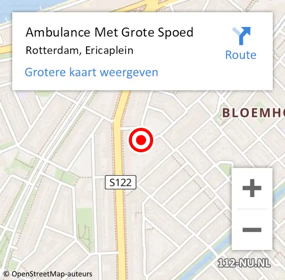 Locatie op kaart van de 112 melding: Ambulance Met Grote Spoed Naar Rotterdam, Ericaplein op 9 mei 2024 21:06
