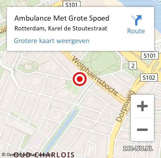 Locatie op kaart van de 112 melding: Ambulance Met Grote Spoed Naar Rotterdam, Karel de Stoutestraat op 9 mei 2024 21:15