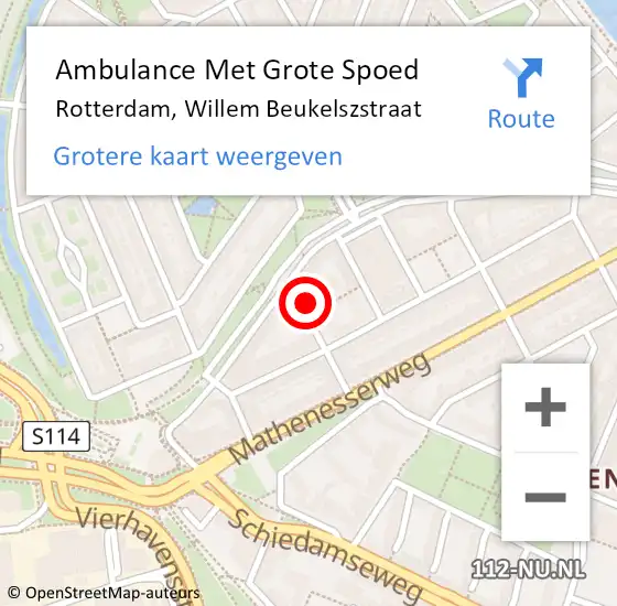 Locatie op kaart van de 112 melding: Ambulance Met Grote Spoed Naar Rotterdam, Willem Beukelszstraat op 9 mei 2024 21:20