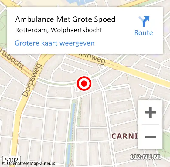 Locatie op kaart van de 112 melding: Ambulance Met Grote Spoed Naar Rotterdam, Wolphaertsbocht op 9 mei 2024 21:59