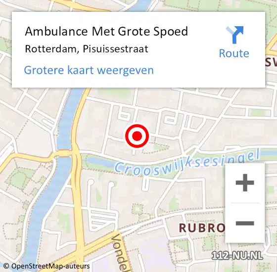 Locatie op kaart van de 112 melding: Ambulance Met Grote Spoed Naar Rotterdam, Pisuissestraat op 9 mei 2024 22:01
