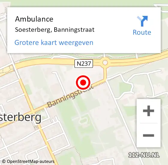 Locatie op kaart van de 112 melding: Ambulance Soesterberg, Banningstraat op 10 april 2015 16:21
