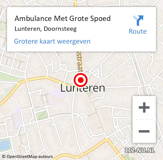 Locatie op kaart van de 112 melding: Ambulance Met Grote Spoed Naar Lunteren, Doornsteeg op 6 mei 2015 15:23