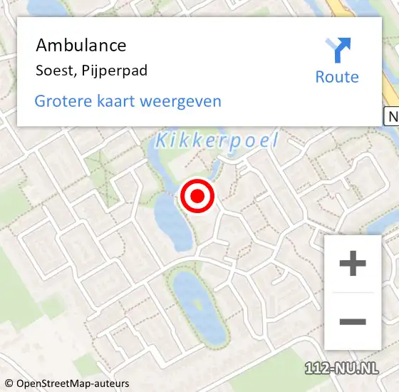 Locatie op kaart van de 112 melding: Ambulance Soest, Pijperpad op 28 mei 2015 17:58