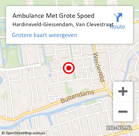 Locatie op kaart van de 112 melding: Ambulance Met Grote Spoed Naar Hardinxveld-Giessendam, Van Clevestraat op 16 november 2013 02:58