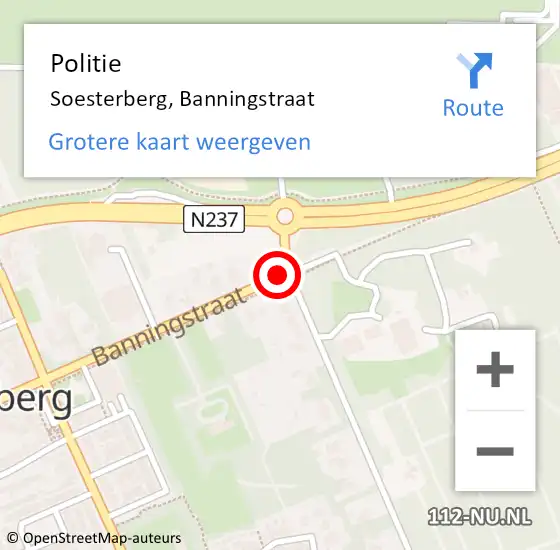 Locatie op kaart van de 112 melding: Politie Soesterberg, Banningstraat op 11 augustus 2015 00:11