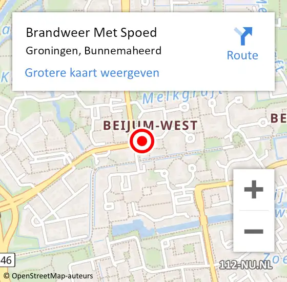 Locatie op kaart van de 112 melding: Brandweer Met Spoed Naar Groningen, Bunnemaheerd op 14 augustus 2015 22:34