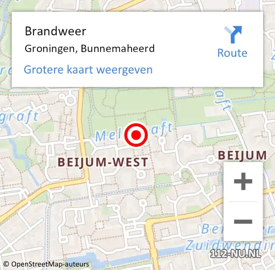 Locatie op kaart van de 112 melding: Brandweer Groningen, Bunnemaheerd op 15 februari 2016 14:04