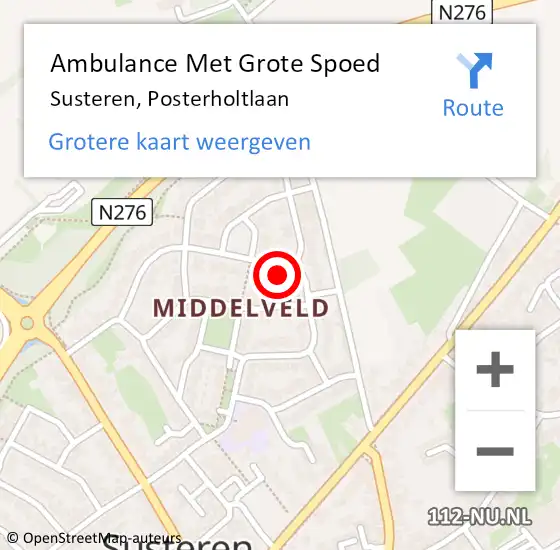 Locatie op kaart van de 112 melding: Ambulance Met Grote Spoed Naar Susteren, Posterholtlaan op 6 april 2016 06:29