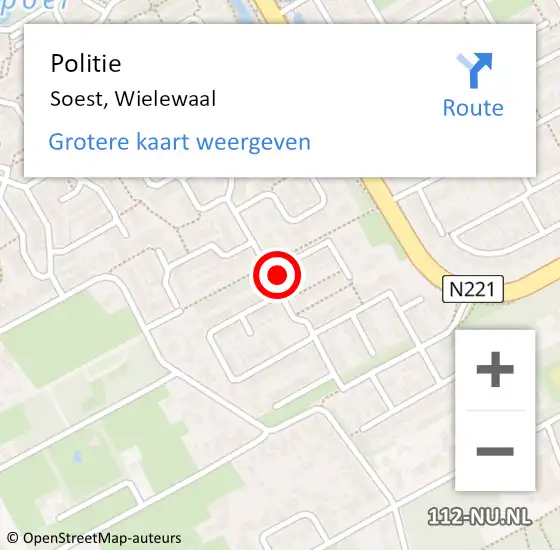 Locatie op kaart van de 112 melding: Politie Soest, Wielewaal op 5 juli 2016 10:41