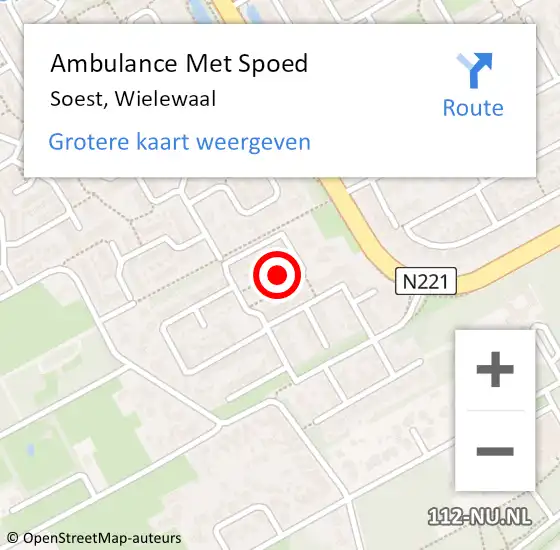 Locatie op kaart van de 112 melding: Ambulance Met Spoed Naar Soest, Wielewaal op 5 juli 2016 16:48