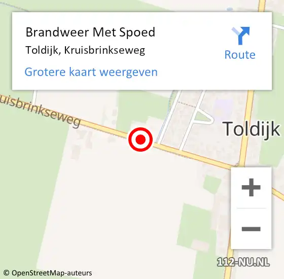 Locatie op kaart van de 112 melding: Brandweer Met Spoed Naar Toldijk, Kruisbrinkseweg op 13 augustus 2016 14:01