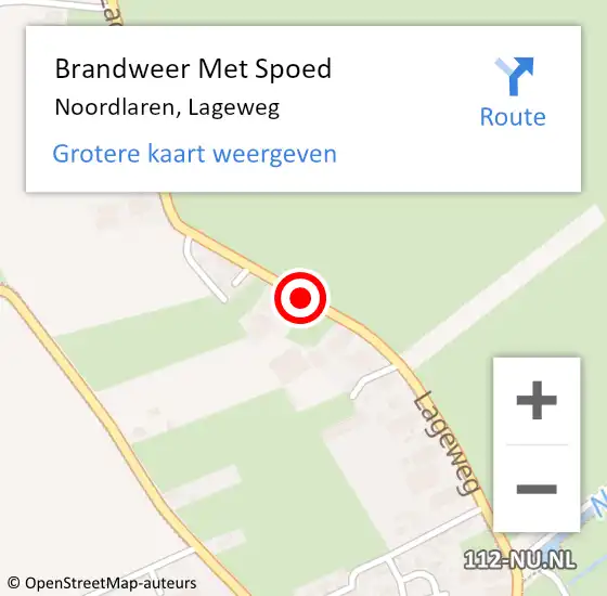 Locatie op kaart van de 112 melding: Brandweer Met Spoed Naar Noordlaren, Lageweg op 29 augustus 2016 19:30