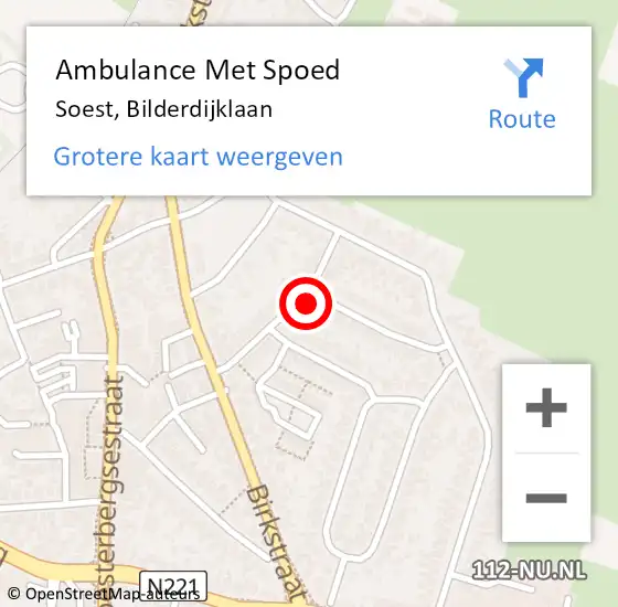 Locatie op kaart van de 112 melding: Ambulance Met Spoed Naar Soest, Bilderdijklaan op 11 november 2016 15:01