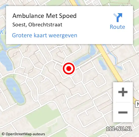 Locatie op kaart van de 112 melding: Ambulance Met Spoed Naar Soest, Obrechtstraat op 11 mei 2017 13:36