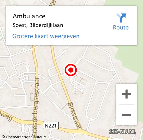 Locatie op kaart van de 112 melding: Ambulance Soest, Bilderdijklaan op 22 augustus 2017 12:55
