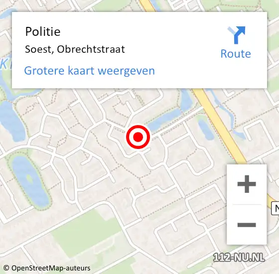 Locatie op kaart van de 112 melding: Politie Soest, Obrechtstraat op 11 september 2017 21:59