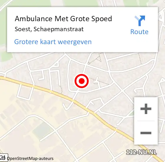 Locatie op kaart van de 112 melding: Ambulance Met Grote Spoed Naar Soest, Schaepmanstraat op 4 december 2017 16:56