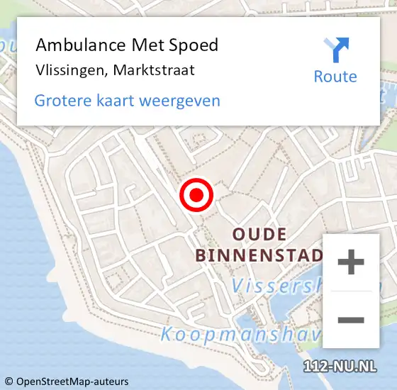 Locatie op kaart van de 112 melding: Ambulance Met Spoed Naar Vlissingen, Marktstraat op 18 februari 2018 14:57