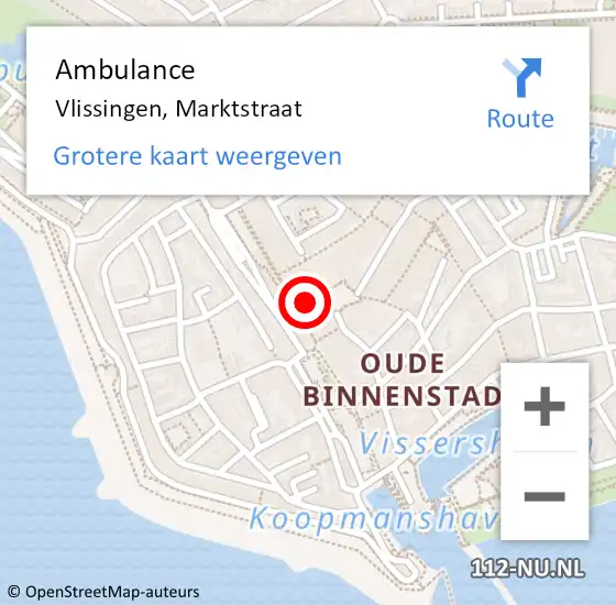 Locatie op kaart van de 112 melding: Ambulance Vlissingen, Marktstraat op 2 maart 2018 15:23