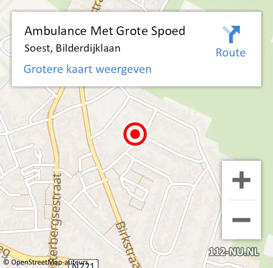 Locatie op kaart van de 112 melding: Ambulance Met Grote Spoed Naar Soest, Bilderdijklaan op 30 mei 2018 10:51