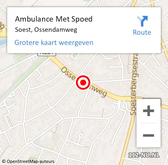 Locatie op kaart van de 112 melding: Ambulance Met Spoed Naar Soest, Ossendamweg op 17 juni 2018 21:43