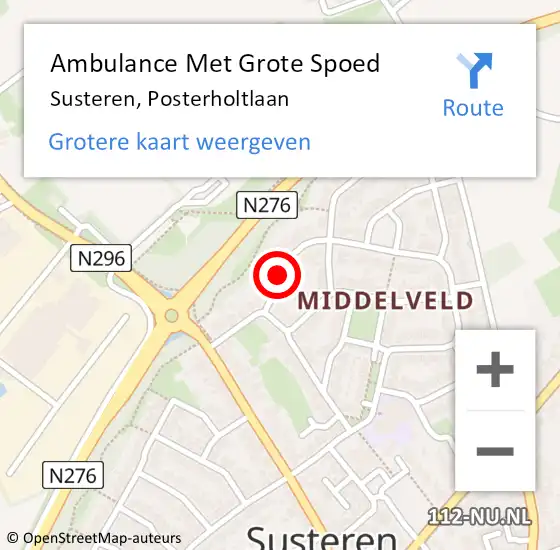 Locatie op kaart van de 112 melding: Ambulance Met Grote Spoed Naar Susteren, Posterholtlaan op 28 juni 2018 05:09