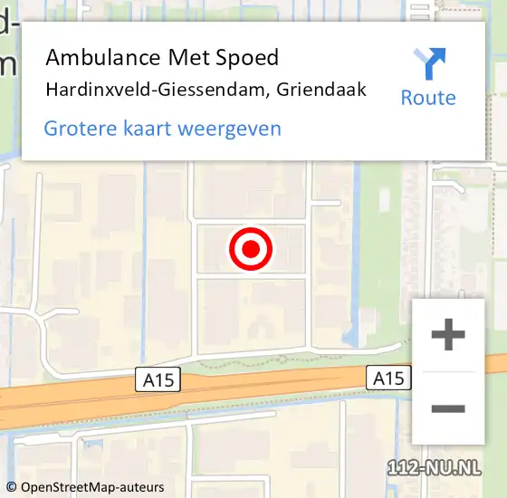 Locatie op kaart van de 112 melding: Ambulance Met Spoed Naar Hardinxveld-Giessendam, Griendaak op 7 juli 2018 09:07