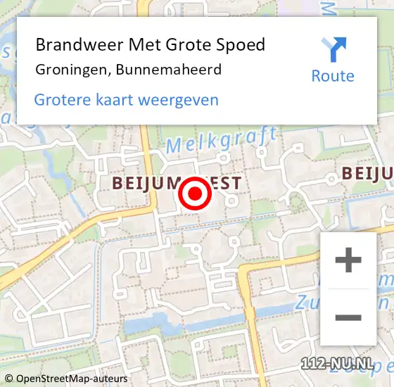 Locatie op kaart van de 112 melding: Brandweer Met Grote Spoed Naar Groningen, Bunnemaheerd op 11 juli 2018 14:59