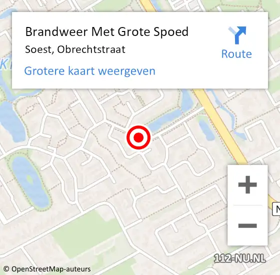 Locatie op kaart van de 112 melding: Brandweer Met Grote Spoed Naar Soest, Obrechtstraat op 28 juli 2018 18:39