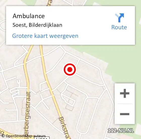 Locatie op kaart van de 112 melding: Ambulance Soest, Bilderdijklaan op 13 augustus 2018 14:00