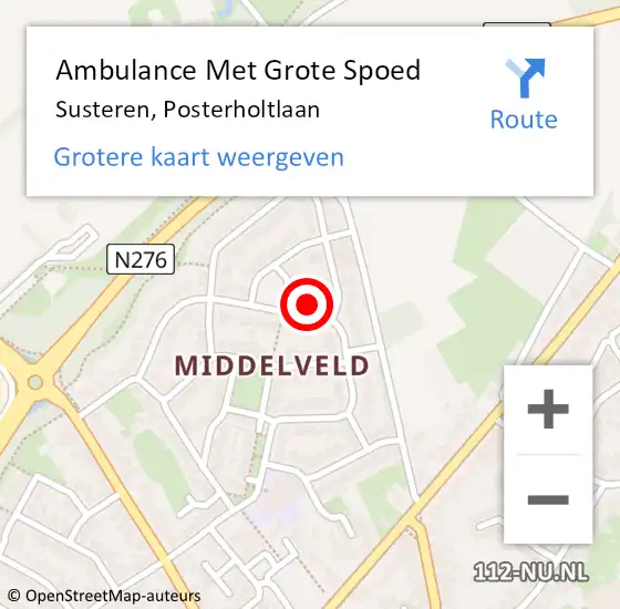 Locatie op kaart van de 112 melding: Ambulance Met Grote Spoed Naar Susteren, Posterholtlaan op 15 maart 2014 01:34