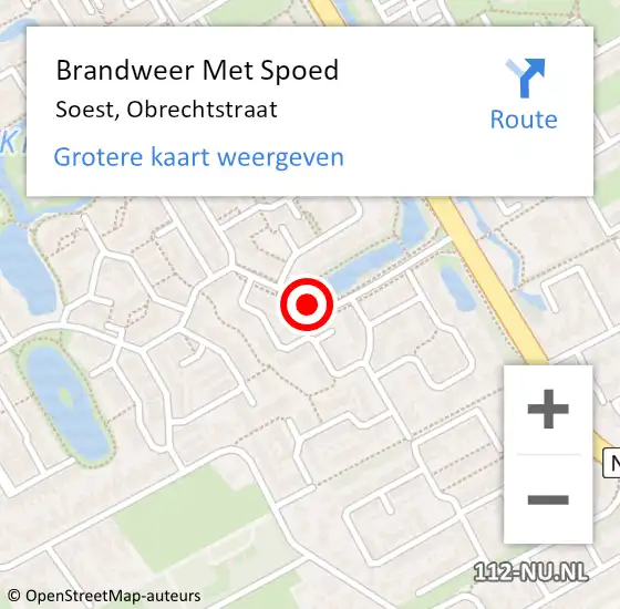 Locatie op kaart van de 112 melding: Brandweer Met Spoed Naar Soest, Obrechtstraat op 11 januari 2019 06:48